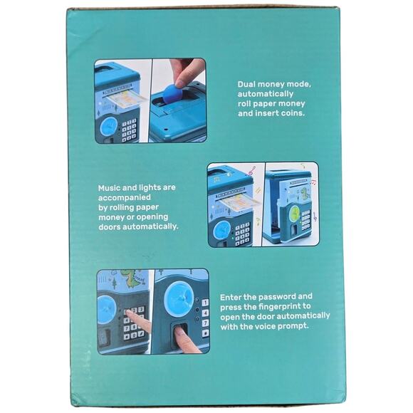 HOLYFUN Kids ATM Piggy Bank w/ Auto Bill Scroll,‎ Lock, Lights & Sounds NIB - Picture 2 of 6